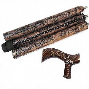 Bastón de paseo náutico con mango de latón, cuero marrón grabado y pulido |   Regalo Artesanal Antiguo para el Día del Padre o Halloween - Product Image 5