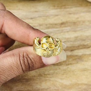 Latest High Demand Skull <b>Ring</b> Gothic Brass <b>Rings</b> <b>For</b> <b>Men</b> 18k Gold Plated Winged Skeleton Punk Biker Jewelry Wholesale/OEM/ODM - Product Image 3
