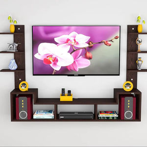 Mueble de TV de Madera Sintética para Montar en la Pared, Soporte para TV con Estantes de Pared para Sala de Estar, Acabado Wenge Floral - Product Image 1