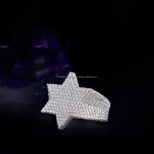 แหวนหมั้นและแหวนแต่งงานทรงดาวสำหรับผู้ชาย เงินแท้ 925 ประดับโมอิสซาไนต์ทรงกลม ชุบโรเดียมแบบฮิปฮอป - Product Image 5