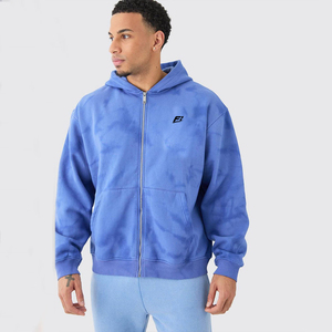 Sweat-shirt à capuche bleu zippé pour homme, coupe régulière, en molleton de coton épais, décontracté, pour l'automne et l'hiver – Vente en gros de sweats à capuche pour homme - Product Image 1