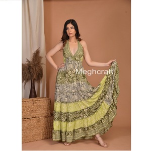 Printed Silk Maxi <b>Dress</b> for Women Boho Halter Neck Smocked Party <b>Dress</b> Eco friendly Wrinkle Free & Comfortable Maxi <b>Dress</b> - Product Image 3