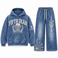 Fabricant OEM de survêtements streetwear vintage 100% coton pour l'hiver, ensemble sweat à capuche et pantalon de jogging oversize avec strass, faible MOQ