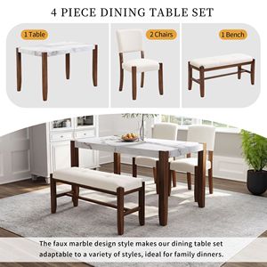 Ensemble de salle à manger moderne de 4 pièces Table de style faux marbre de 46 pouces 2 chaises rembourrées Pieds en bois Dinette 4 personnes peu encombrante pour - Product Image 5