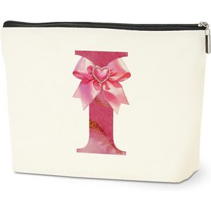 กระเป๋าเครื่องสำอางแบบพกพา ลายอักษรย่อส่วนตัว น่ารัก สไตล์ Preppy พร้อมโบว์ผูก สำหรับใส่ของใช้ในห้องน้ำ - Product Image 1