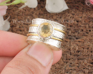 925 Sterling Silver Natural Citrine Bezel Setting Wedding Classic Spinner Ring <b>Anxiety</b> Fidget Band Meditation Boho <b>Jewelry</b> - Product Image 6