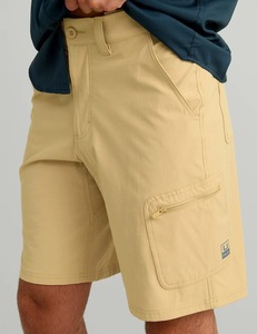 Pantalones Cortos de Pesca Color Caqui UPF 50, Ligeros, con Bolsillos Delanteros con Cremallera y Logotipo, Protección para las Rodillas, Tipo Wader - Product Image 1