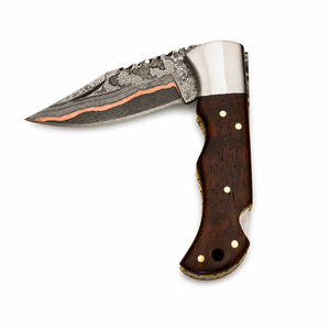 Nouveau couteau pliant à lame pointue en acier Damas personnalisé, manche en bois, bouton de réglage du pouce, couteau de chasse à vendre à un prix raisonnable - Product Image 1