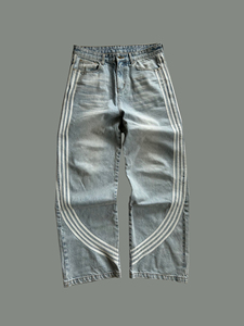 Jean vintage personnalisé pour homme, style hip-hop, délavé, coupe droite ample, jambe large, en denim, pour l'été, décontracté - Product Image 2