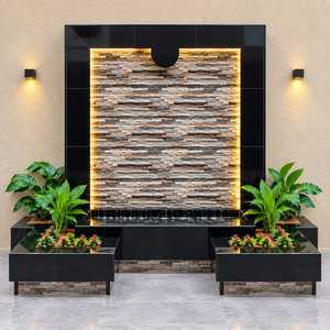 Fuente de Agua Moderna de 8 Pies de Ancho y 7 Pies de Alto, Cascada de Pared para Interiores y Exteriores con Panel de Textura de Piedra y Retroiluminación LED - Product Image 3