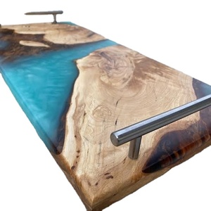 Bandeja Decorativa Rectangular Hecha a Mano de Madera con Asa de Metal, Bandeja de Servicio de Madera con Resina Epoxi Azul para Uso en el Hogar, Cocina, Mesa de Centro - Product Image 4
