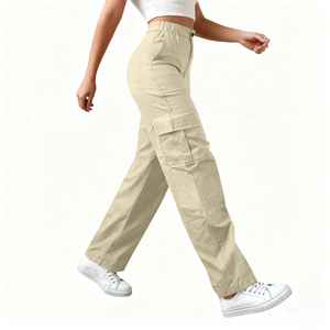 Pantalon cargo décontracté pour femme, taille mi-haute, coupe ample, multi-poches, couleur unie, pantalon de jogging printemps, streetwear tendance - Product Image 3