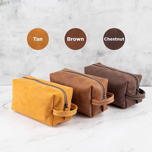 Neceser de Cuero Vintage Personalizado para Hombre, Bolsa de Aseo con Cierre de Cremallera, Personalizada para Artículos de Aseo - Product Image 1