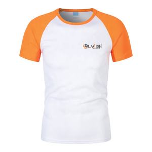 เสื้อยืดเบสบอลคอกลมของผู้ชายผ้าฝ้ายถักแขนแร็กแลนสองสีทึบระบายอากาศได้ดีเป็นมิตรกับสิ่งแวดล้อมออกแบบได้ตามต้องการ - Product Image 5