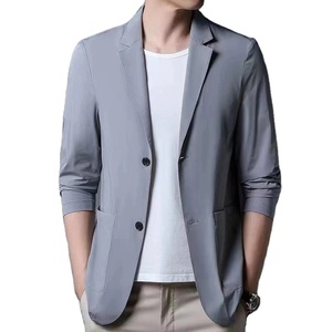 Blazer décontracté pour homme, été, coupe slim, léger, en polyester/coton peigné, veste de costume respirante, anti-froissement, 2 boutons, vêtement professionnel - Product Image 5