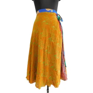 Indian Manufacturer Soft Silk Fabric Printed Floral Skirts For Women Handmade Reversible Silk Dress Beach Wear Wholesale Skirts