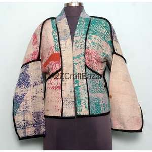 Veste Kantha vintage tricotée à la main pour l'hiver, l'été et l'automne, imprimé floral, style japonais bohème, long manteau - Product Image 1