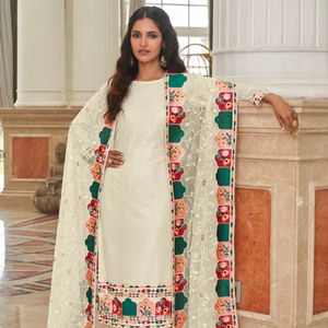 Faux Georgette Semi-Stitched Modern Plazzo <b>Suit</b> with Embroidery & Sequins Work <b>for</b> Party Wedding Diwali & <b>Prom</b> - Product Image 1