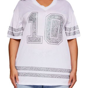 Maillot de football américain personnalisé pour femme avec strass, style streetwear Y2K, chemise en polyester scintillante, maillot de football américain OEM - Product Image 5