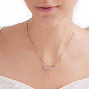 Collier pendentif Ailes d'Ange en diamant de laboratoire pour femme, bijoux de fiançailles tendance, or 10K/14K/18K plaqué rhodium, taille brillant - Product Image 1