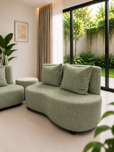 Sofá Moderno Tulip Sage para Decoración de Salas Pequeñas, Estudio o Área de Juegos, con Tela Personalizada, sin Brazos, Modelo Único - Product Image 3