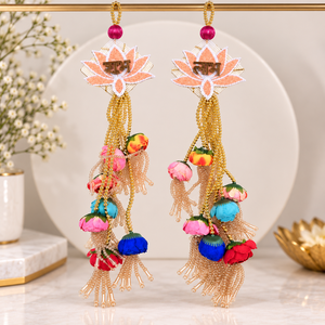 Nouveauté : Décoration murale artisanale écologique en forme de lotus avec perles et fleurs en tissu pour la décoration de la maison à l'occasion du Diwali, 2 pièces, style bohème - Product Image 2