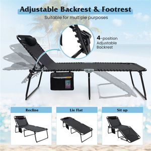 27\" Wide Oversized Black Patio Chaise Lounge 4-Position Adjustable Backrest Folding <b>Tanning</b> <b>Chair</b> Sun Loungers - Product Image 6