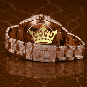 Custom Brand Rose Gold Brown Face Diamond Watch Men Stainless Steel Watch - Product Image 4