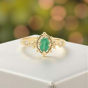 แหวนมรกตแท้ รับรองคุณภาพ แหวนหมั้น เงินแท้ 925 ชุบทอง 14K แหวนแต่งงานสีเขียวสวยหรู - Product Image 6