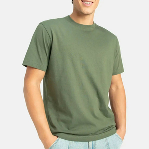 T-shirt décontracté pour homme, vert olive, col rond, manches courtes, coupe classique, uni - Product Image 3