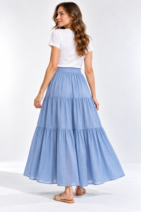Women’s Cotton Voile Tiered Maxi <b>Skirt</b> – 100 GSM Lightweight Summer <b>Skirt</b> Summer/Spring wear, Vacation beach outfit - Product Image 3