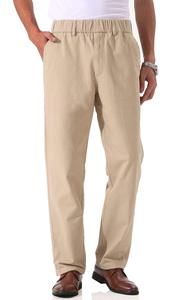 Pantalon décontracté kaki pour homme, taille élastique, coupe droite, en toile de coton, devant plat avec poches, style été, poids moyen 2027 - Product Image 2