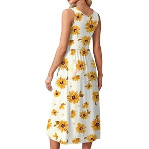 Vestido Largo sin Mangas con Estampado de Girasoles Amarillos, Vestido Casual de Verano con Bolsillos Laterales, Estampado Floral Vibrante, Ropa de Mujer OEM - Product Image 2