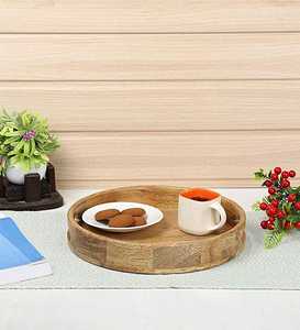 Plateau rond en bois de manguier fait main : plateau de service de 10 pouces - Product Image 6