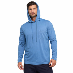 T-shirt de pêche à capuche pour homme en rayonne, poly et élasthanne, à manches longues, léger, respirant, séchage rapide, UPF 50, avec poche, style pull - Product Image 5