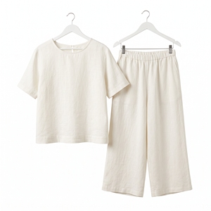Women's Summer Solid <b>Linen</b> Blazer & Culottes Co-Ord Set Matching Casual Loose Fit Two-Piece | Private Label - Product Image 2