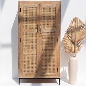 Armario de Madera de Ratán Vandana Vesta Optima, Mueble de Almacenamiento Moderno con Diseño Tejido Natural - Product Image 1