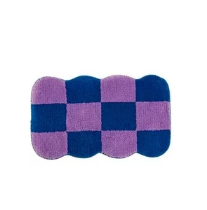 Plaid Chenille Bath Mat Rectangle Anti Slip Purple Blue Checkerboard Pattern For Bathroom <b>Floor</b> - Product Image 1