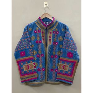 Chaqueta de Algodón y Terciopelo Bordada a Mano para Mujer, Cuello Mandarín, Manga Larga, Estilo Bohemio, Patrón de Ojos, Chaqueta Abierta para Invierno - Product Image 6