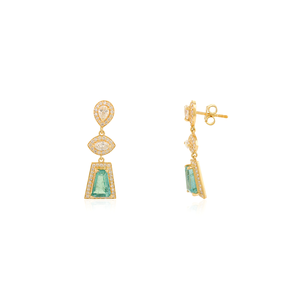 18K Gold Emerald and Diamond Geometric Drop <b>Earrings</b> - Product Image 4