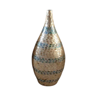 Vase en céramique rond fait main avec incrustation de nacre, décoration d'intérieur haut de gamme, pièce maîtresse - Product Image 1