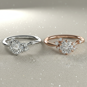 Bague de fiançailles en diamant de laboratoire avec pierres latérales dispersées, bague de mariée en or incurvée, sertie de griffes certifiée, luxe, vente en gros - Product Image 5