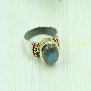 Anillo de cabujón de labradorita natural, plata 925, hecho a mano, latón, cobre, joyería artesanal estilo boho, anillo artesanal para mujeres y hombres - Product Image 6