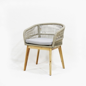 Silla de Jardín de Cuerda Gris Resistente en Oferta - Muebles de Exterior Minimalistas para Villa con Diseño Ecológico de Hierro y Madera - Product Image 3