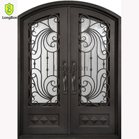 Portes d'entrée principales extérieures doubles en fer forgé, manuelles, anti-effraction, modernes, noires, pour maison, villa, hôtel, hall, appartement