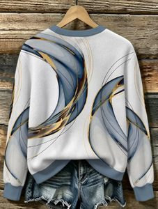 Sudadera de cuello redondo para mujer, estampado abstracto, manga larga, informal, de punto, para otoño - Product Image 2