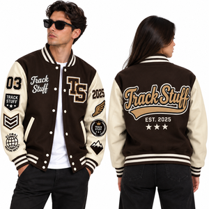 <b>Track</b> Stuff Custom <b>Mens</b> Varsity Letterman <b>Jacket</b> Wool Cotton Stand Collar Custom Embroidered Logo Front Streetwear Winter - Product Image 4