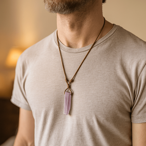 Natural Crystal Unshaped Pendant Necklace with Adjustable <b>Rope</b> <b>Chain</b> for Men and Boys - Product Image 1