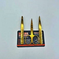 Pince à épiler inclinée en plasma doré avec étiquette personnalisée, en acier inoxydable, petite ciseaux, outil de maquillage, pour le façonnage des cils et des sourcils, emballée