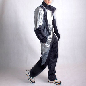 Ensemble de survêtement pour homme à blocs de couleur, manches longues, col montant, style sportif, coupe régulière, polyester léger, idéal pour le printemps - Product Image 3